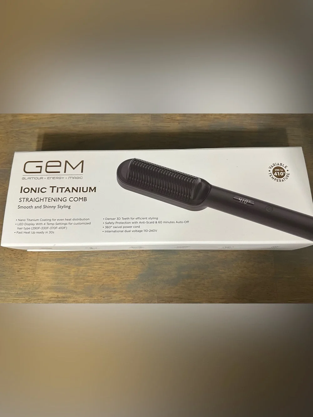 GEM Ionic Titanium Straightening Comb - Black